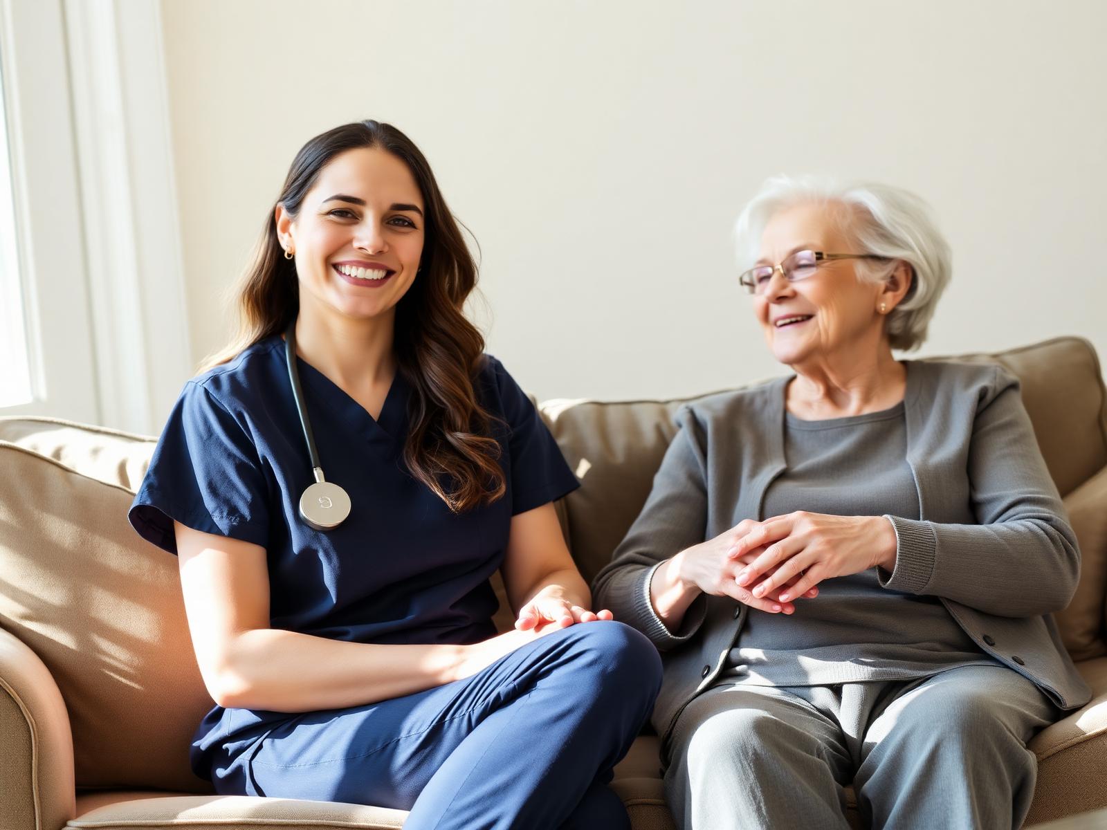 MedSource caregiver speaking with a client at home